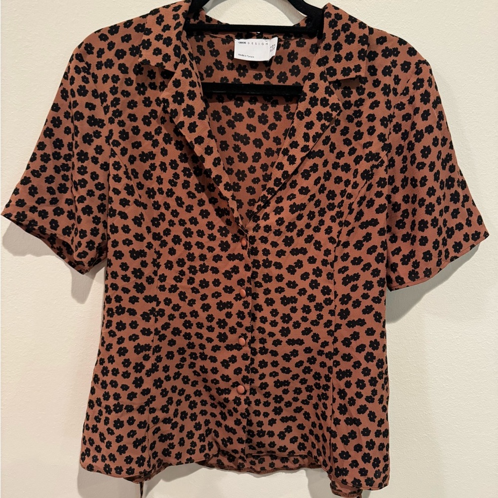 Asos Design Collared Button Front Blouse With Tie… - image 2